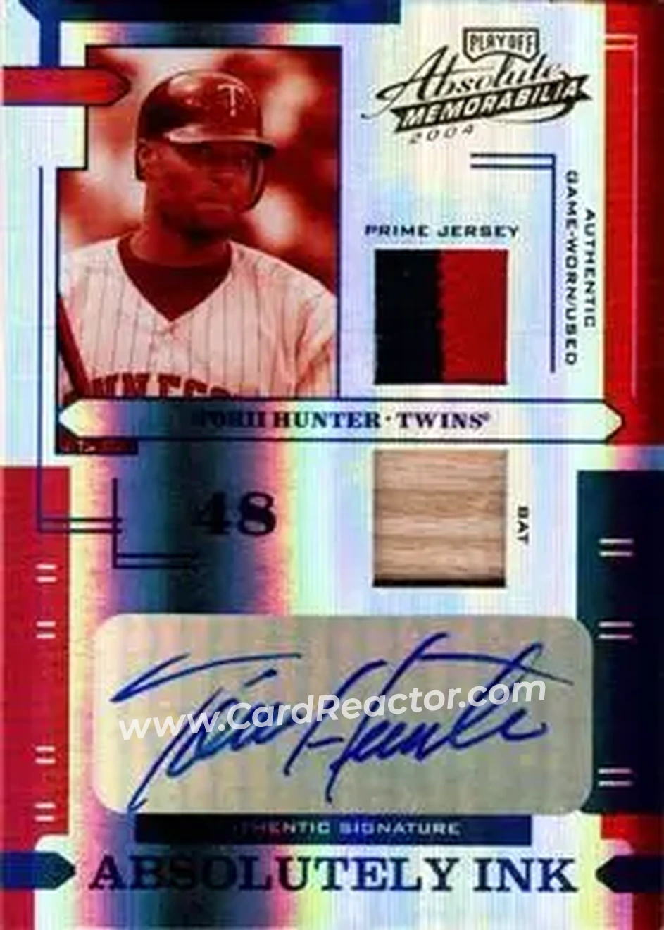 2004 Playoff Absolute Memorabilia - Absolutely Ink Combo Material PS #AI-120 - Torii Hunter - Minnesota Twins - Front 2004 Playoff Absolute Memorabilia - Absolutely Ink Combo Material PS #AI-120 - Torii Hunter - Minnesota Twins - Front