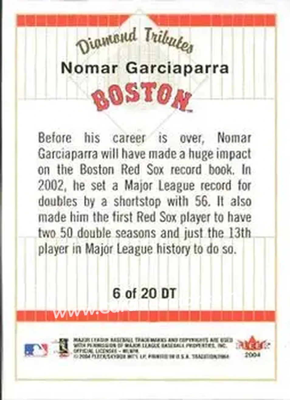 2004 Fleer Tradition - Diamond Tributes #6 DT - Nomar Garciaparra - Boston Red Sox - Back