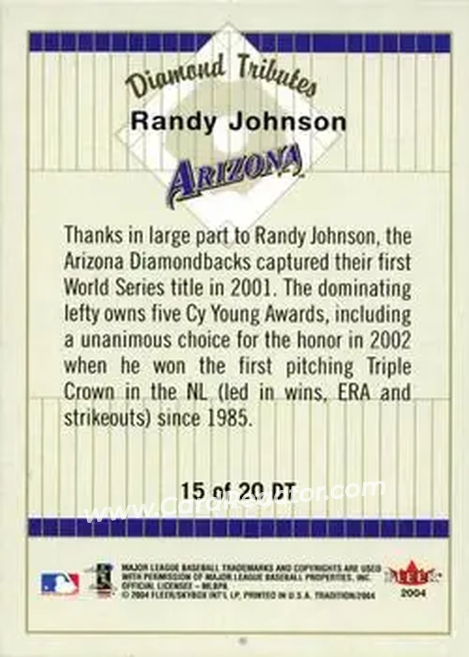 2004 Fleer Tradition - Diamond Tributes #15 DT - Randy Johnson - Arizona Diamondbacks - Back