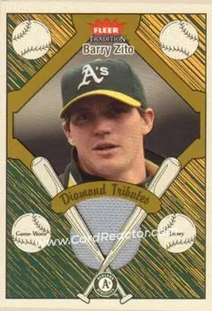 2004 Fleer Tradition - Diamond Tributes Game-Worn Jerseys #DT-BZ - Barry Zito - Oakland Athletics - Front
