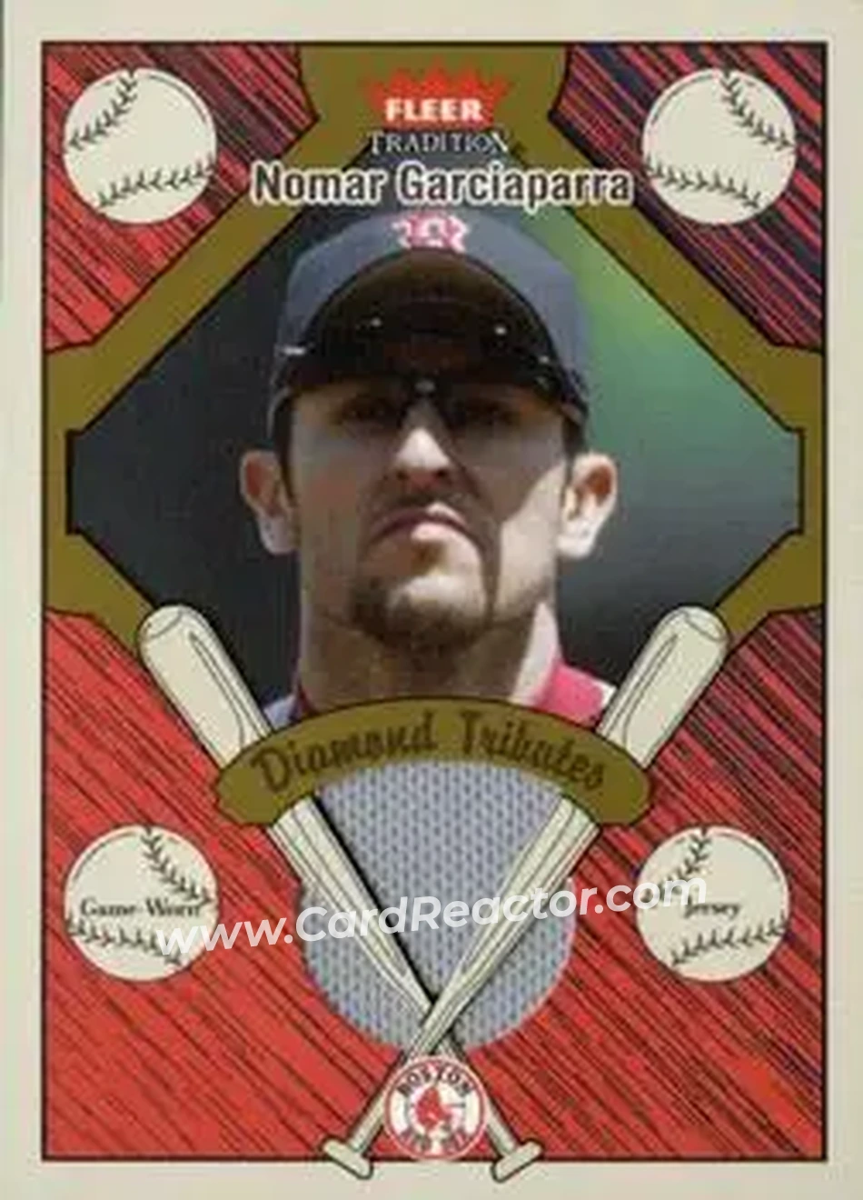 2004 Fleer Tradition - Diamond Tributes Game-Worn Jerseys #DT-NG - Nomar Garciaparra - Boston Red Sox - Front 2004 Fleer Tradition - Diamond Tributes Game-Worn Jerseys #DT-NG - Nomar Garciaparra - Boston Red Sox - Front