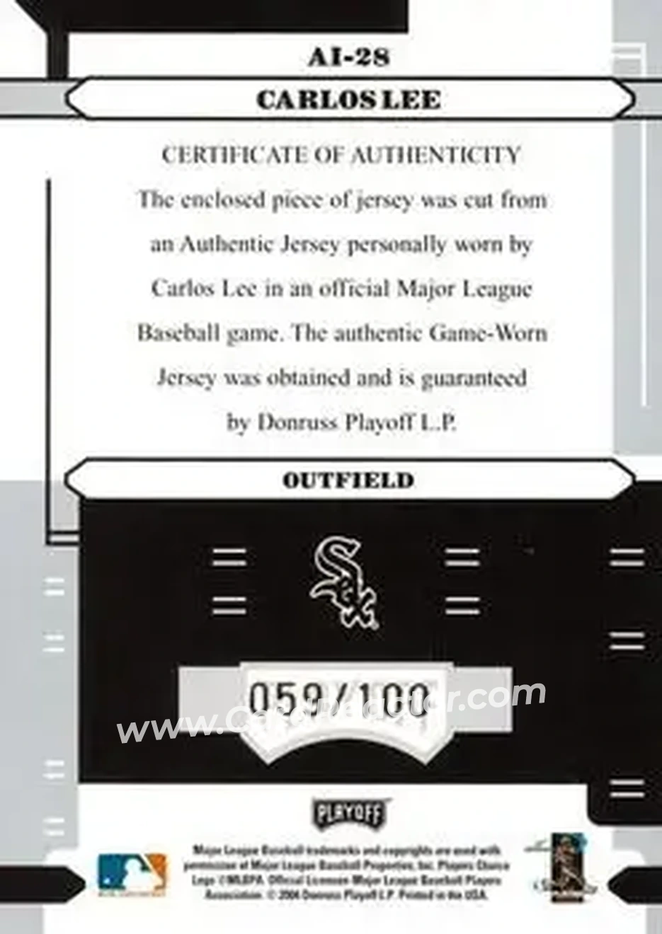2004 Playoff Absolute Memorabilia - Absolutely Ink Material #AI-28 - Carlos Lee - Chicago White Sox - Back