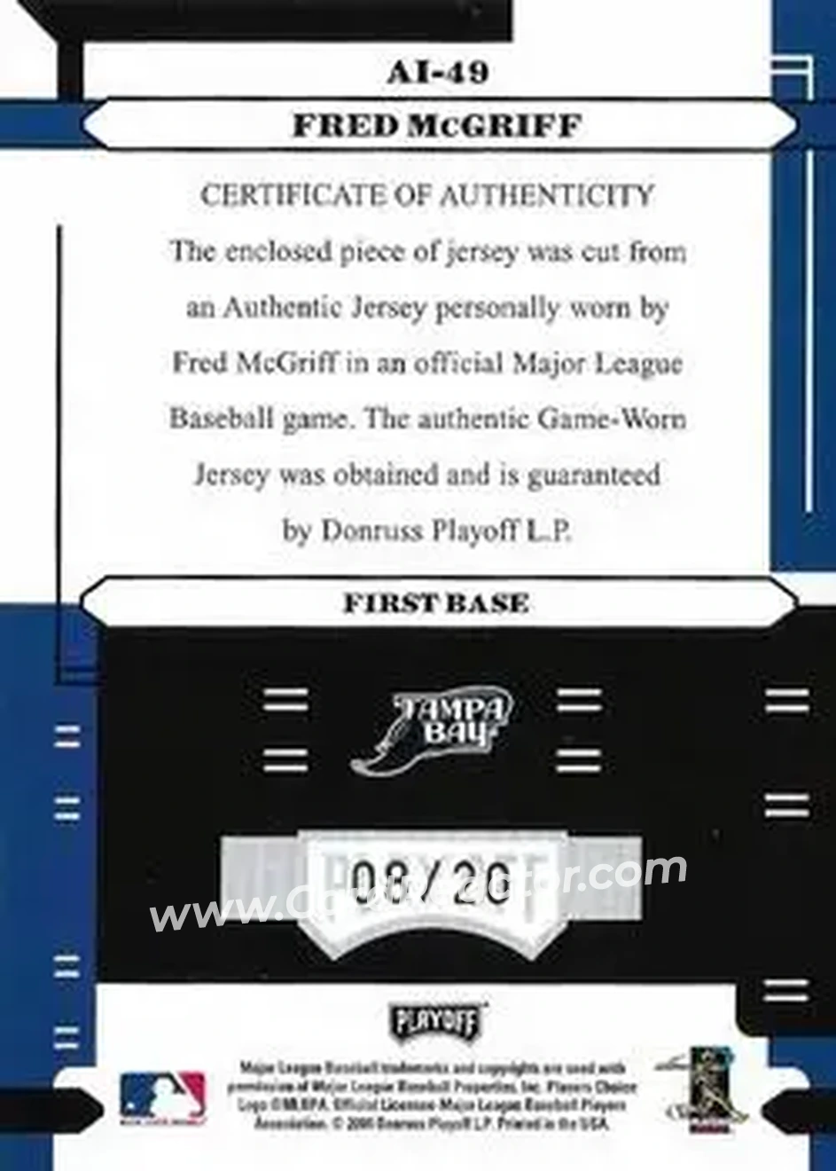 2004 Playoff Absolute Memorabilia - Absolutely Ink Material #AI-49 - Fred McGriff - Tampa Bay Devil Rays - Back