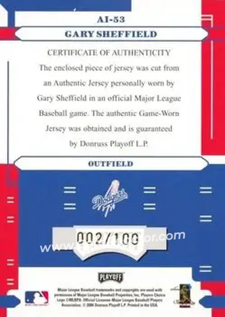 2004 Playoff Absolute Memorabilia - Absolutely Ink Material #AI-53 - Gary Sheffield - Los Angeles Dodgers - Back
