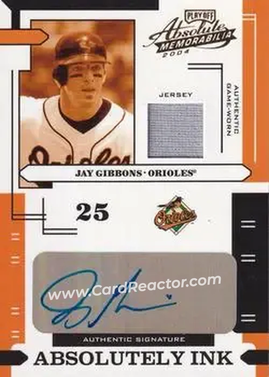 2004 Playoff Absolute Memorabilia - Absolutely Ink Material #AI-66 - Jay Gibbons - Baltimore Orioles - Front