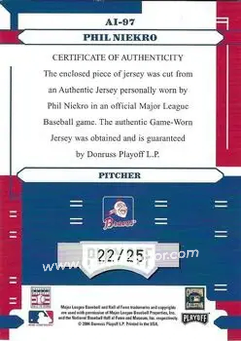 2004 Playoff Absolute Memorabilia - Absolutely Ink Material #AI-97 - Phil Niekro - Atlanta Braves - Back