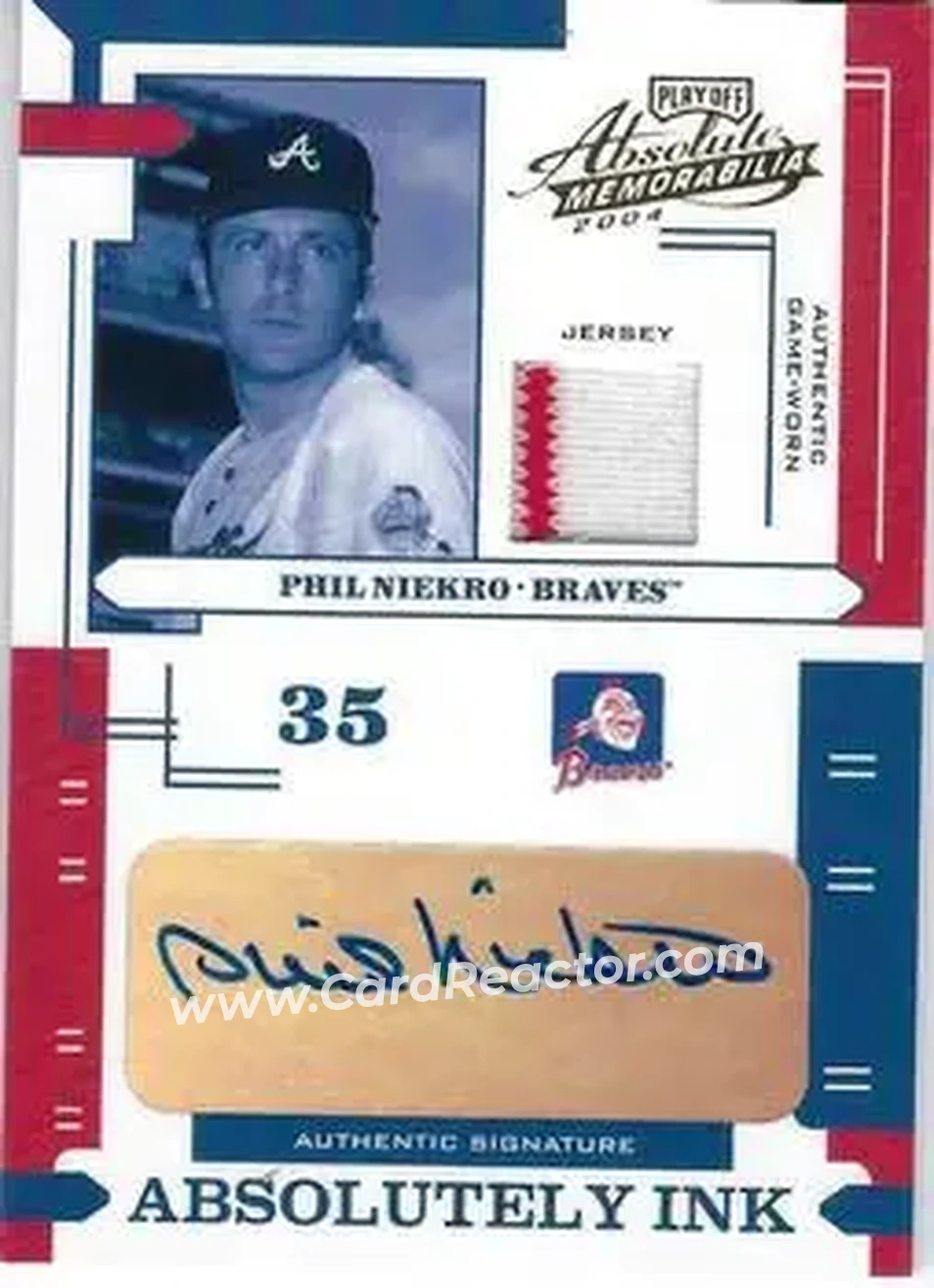 2004 Playoff Absolute Memorabilia - Absolutely Ink Material #AI-97 - Phil Niekro - Atlanta Braves - Front
