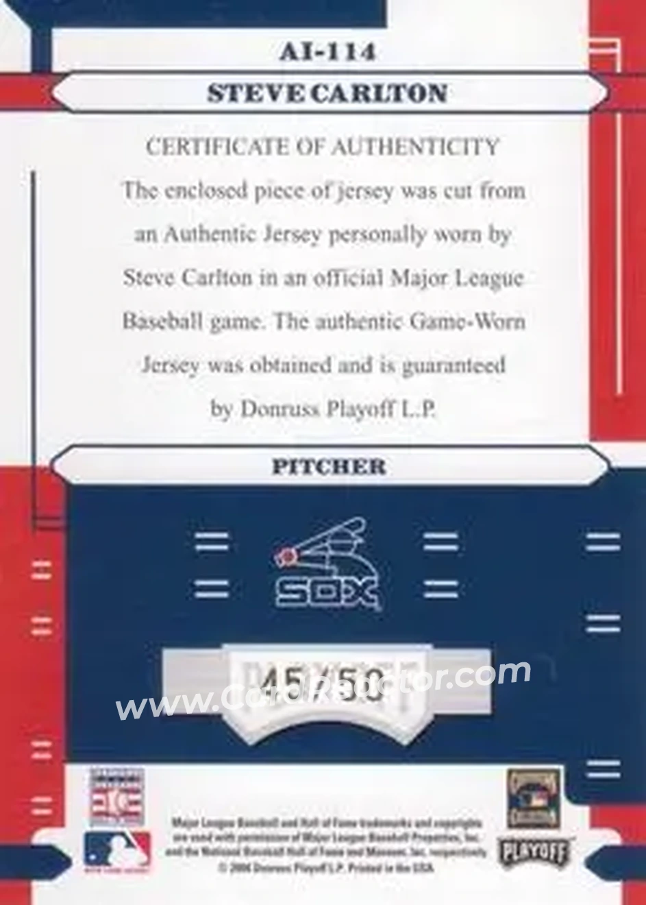 2004 Playoff Absolute Memorabilia - Absolutely Ink Material #AI-114 - Steve Carlton - Chicago White Sox - Back