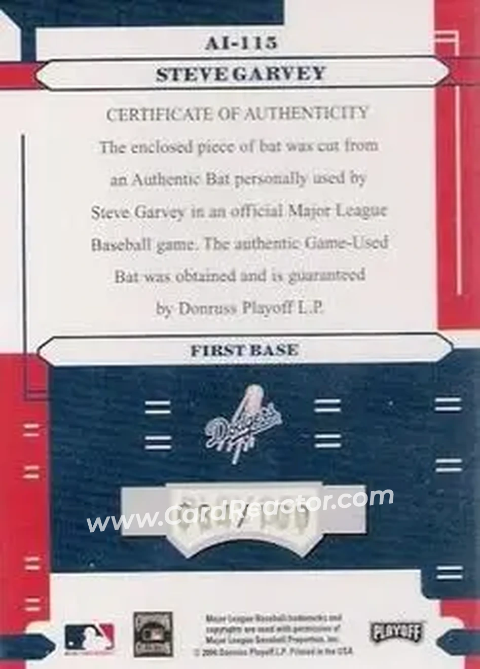 2004 Playoff Absolute Memorabilia - Absolutely Ink Material #AI-115 - Steve Garvey - Los Angeles Dodgers - Back