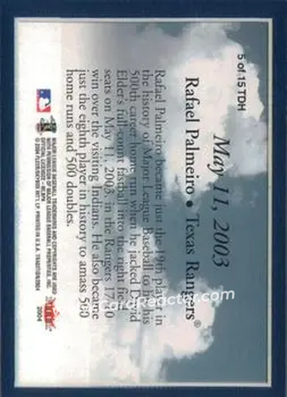 2004 Fleer Tradition - This Day in History #5TDH - Rafael Palmeiro - Texas Rangers - Back