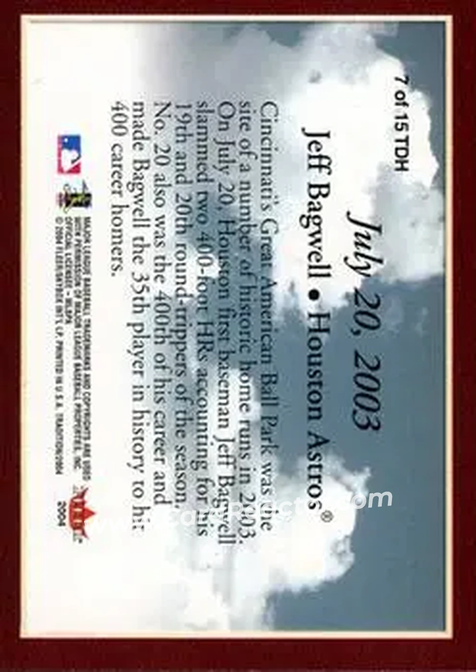2004 Fleer Tradition - This Day in History #7TDH - Jeff Bagwell - Houston Astros - Back