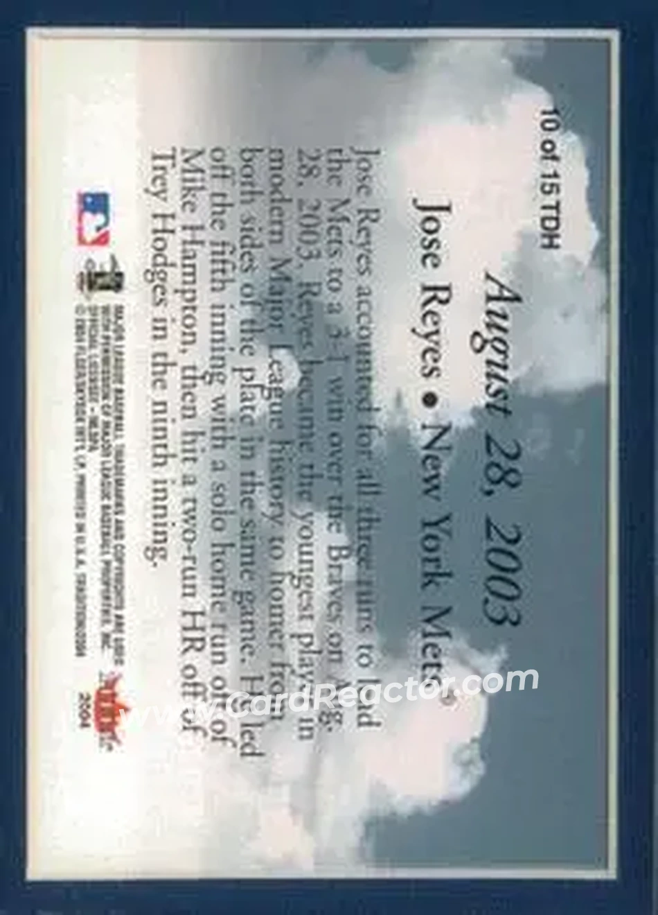 2004 Fleer Tradition - This Day in History #10TDH - Jose Reyes - New York Mets - Back