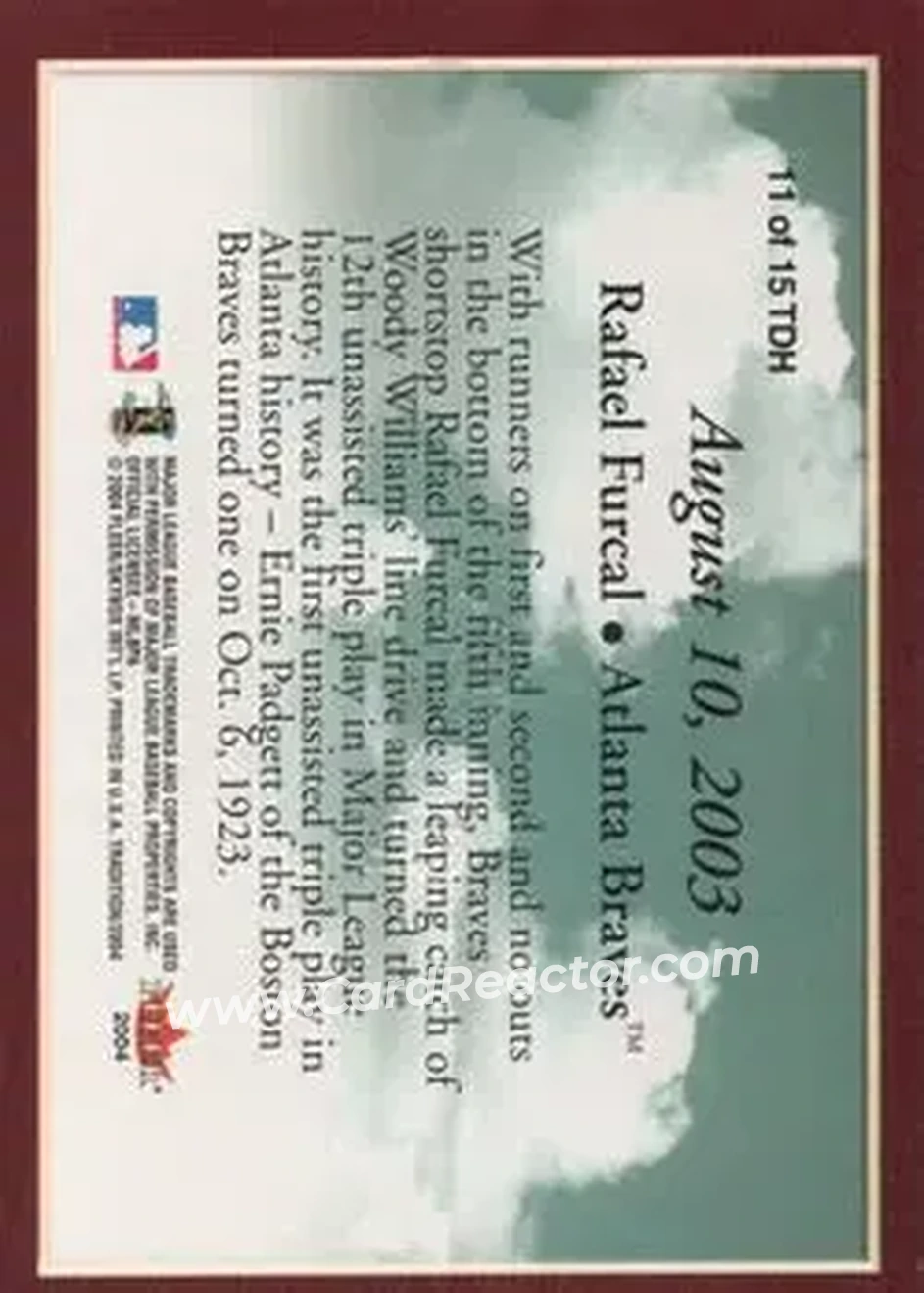 2004 Fleer Tradition - This Day in History #11TDH - Rafael Furcal - Atlanta Braves - Back