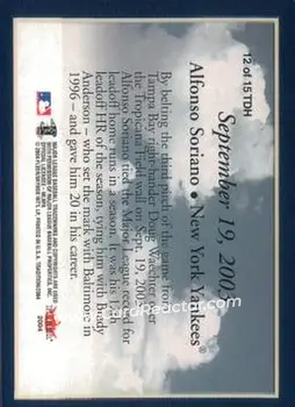 2004 Fleer Tradition - This Day in History #12TDH - Alfonso Soriano - New York Yankees - Back