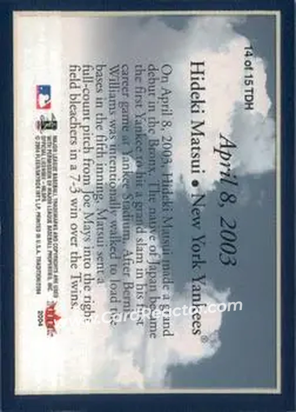 2004 Fleer Tradition - This Day in History #14TDH - Hideki Matsui - New York Yankees - Back