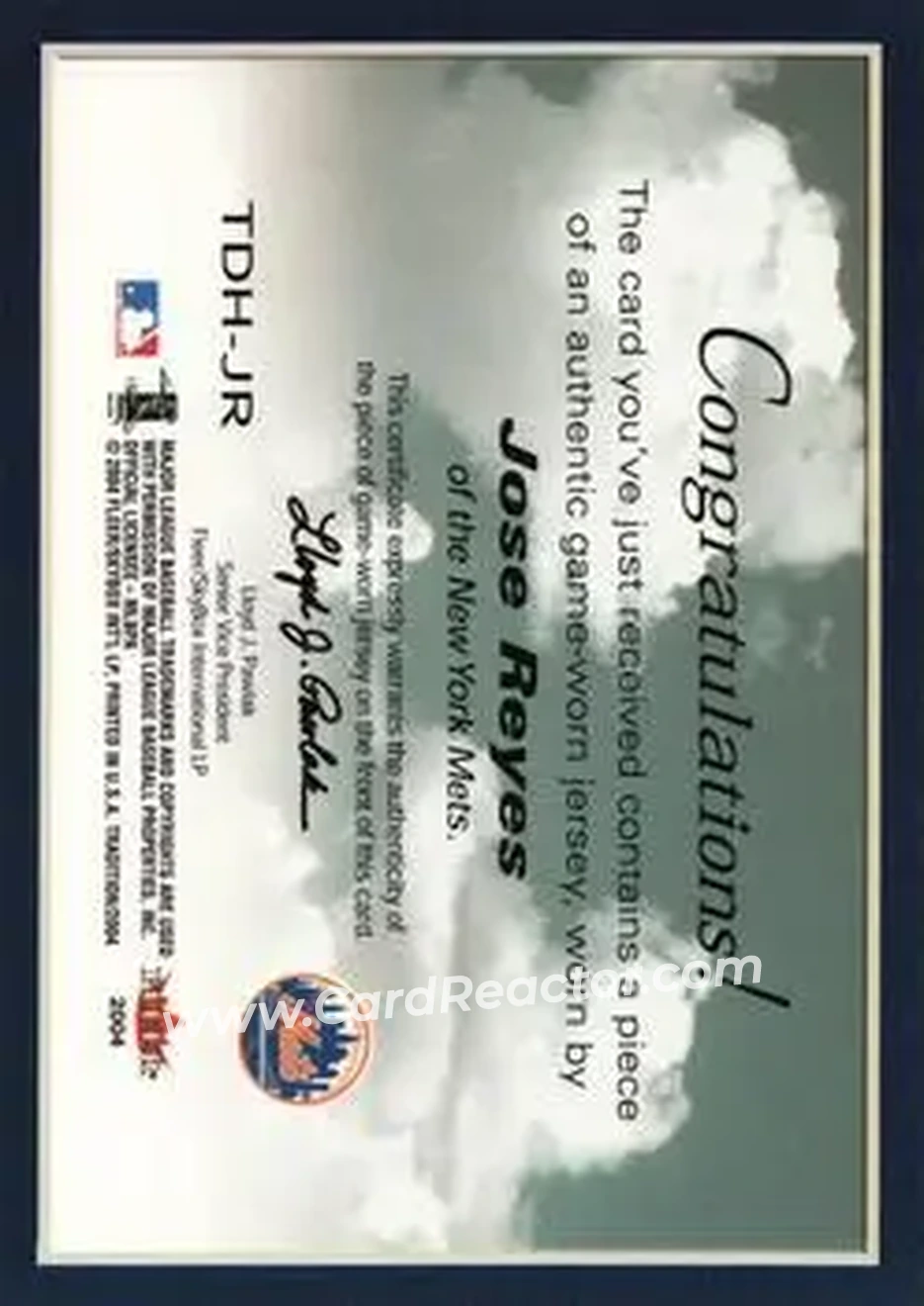 2004 Fleer Tradition - This Day in History Game Used #TDH-JR - Jose Reyes - New York Mets - Back