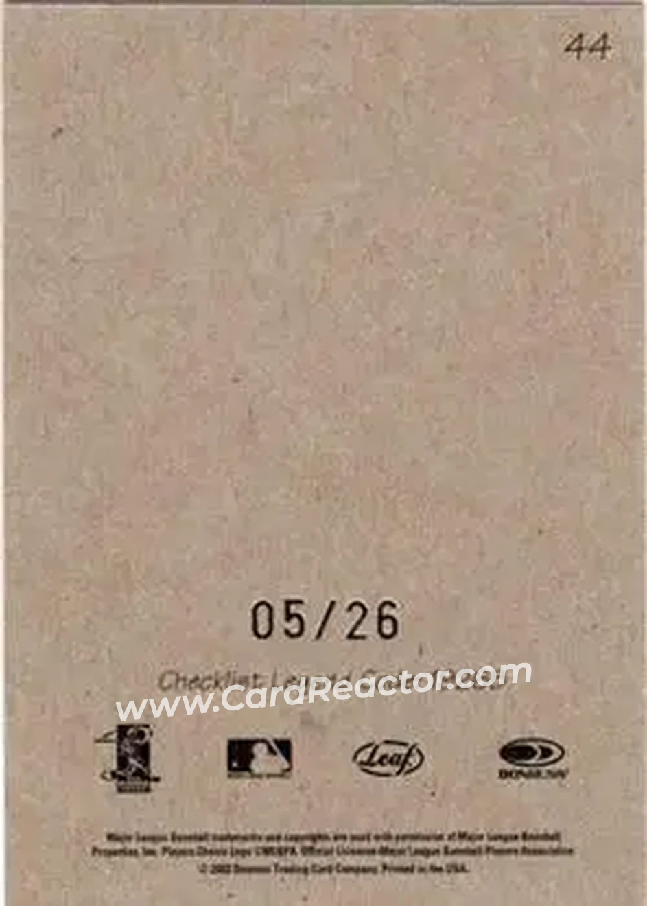 2004 Leaf - Exhibits 1926 Block Legend #44 - Sammy Sosa - Chicago Cubs - Back
