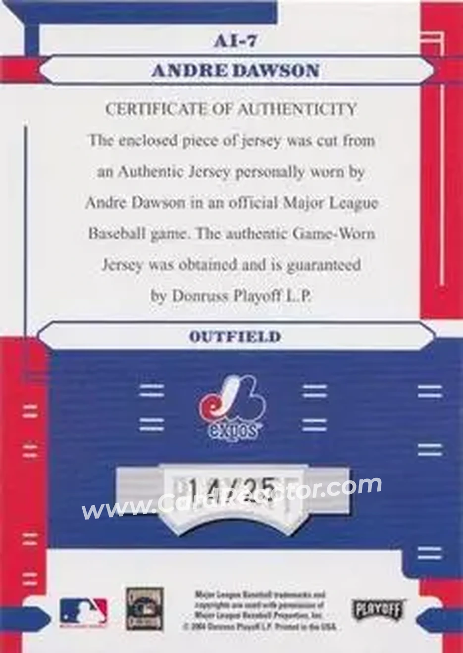 2004 Playoff Absolute Memorabilia - Absolutely Ink Spectrum #AI-7 - Andre Dawson - Montreal Expos - Back