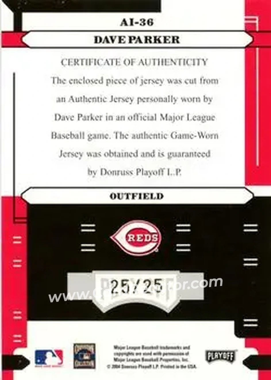 2004 Playoff Absolute Memorabilia - Absolutely Ink Spectrum #AI-36 - Dave Parker - Cincinnati Reds - Back