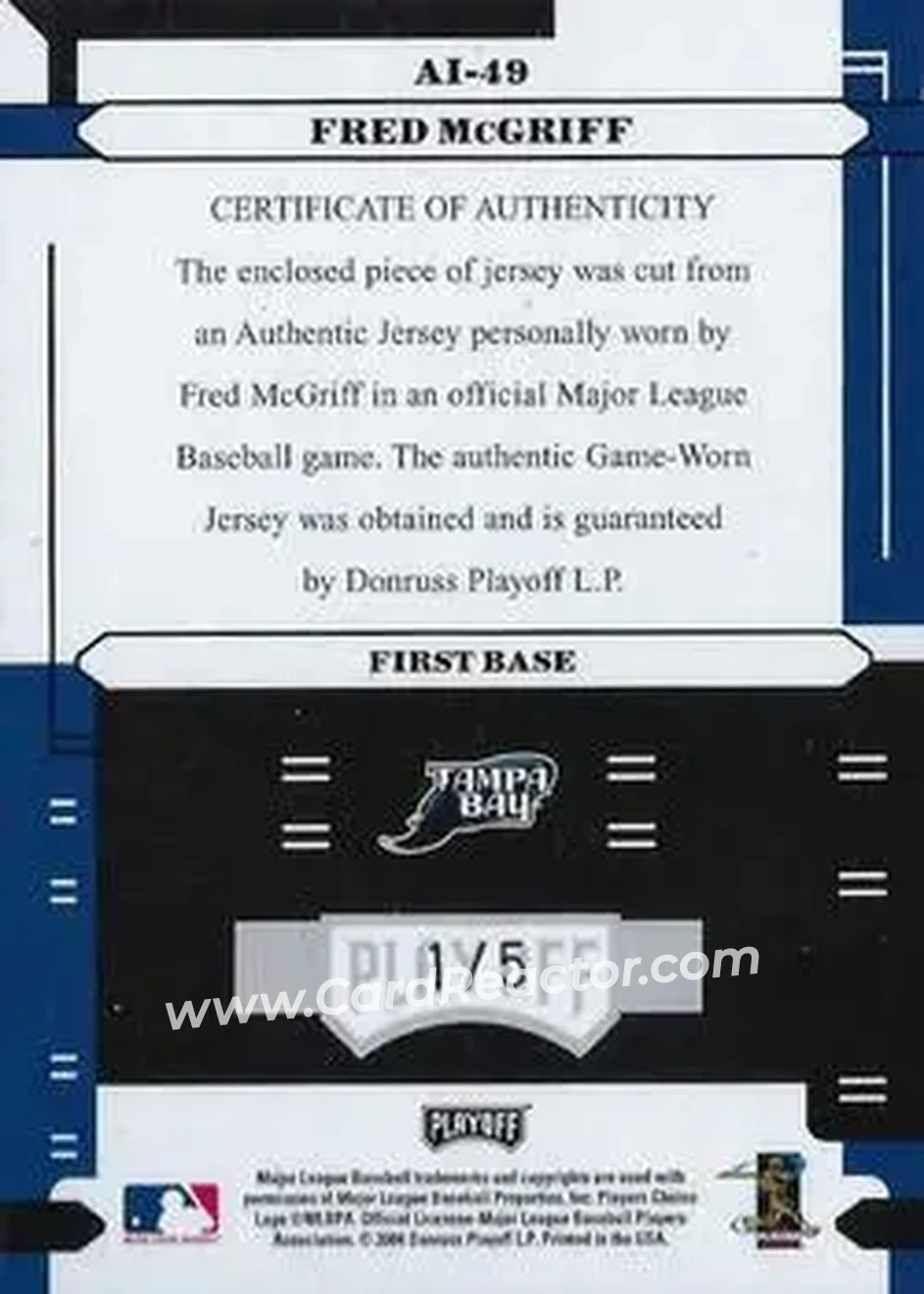 2004 Playoff Absolute Memorabilia - Absolutely Ink Spectrum #AI-49 - Fred McGriff - Tampa Bay Devil Rays - Back