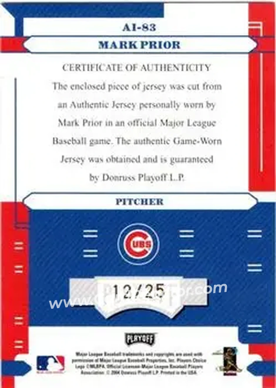 2004 Playoff Absolute Memorabilia - Absolutely Ink Spectrum #AI-83 - Mark Prior - Chicago Cubs - Back