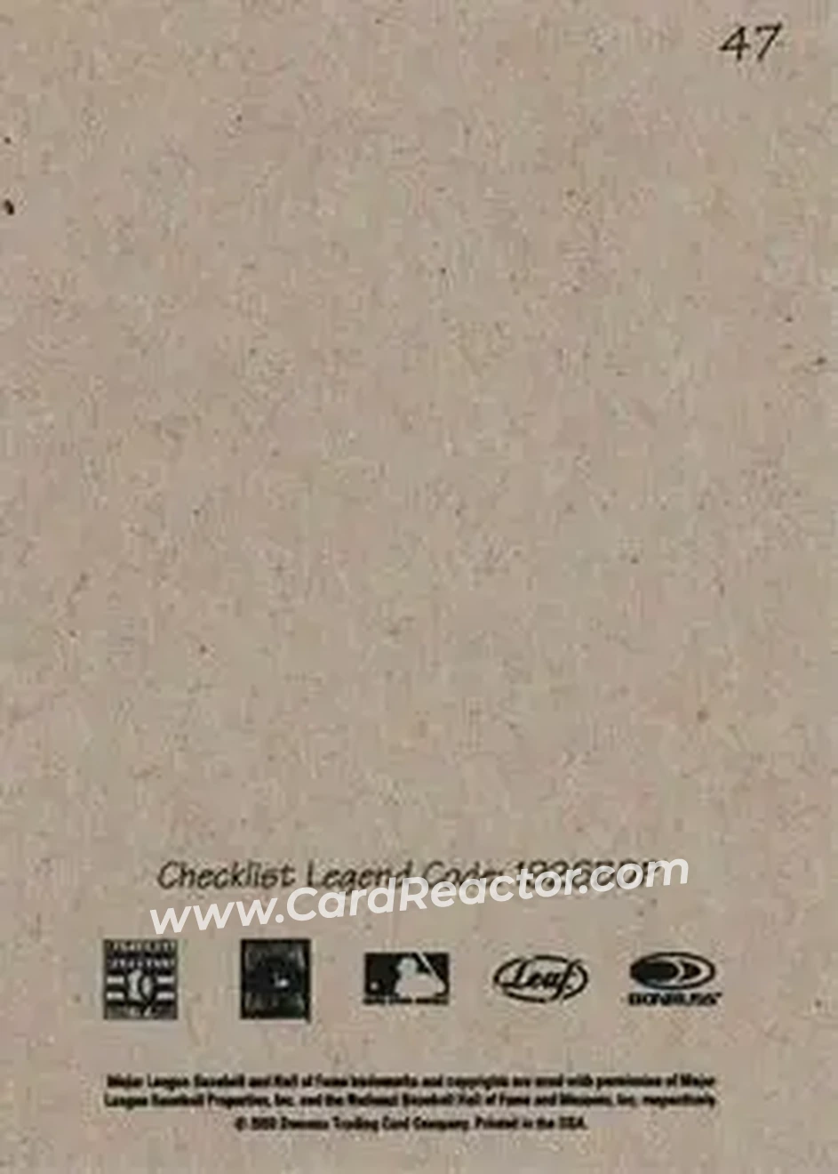 2004 Leaf - Exhibits 1926 Block Legend Donruss-Playoff Second Edition #47 - Tom Seaver - Cincinnati Reds - Back