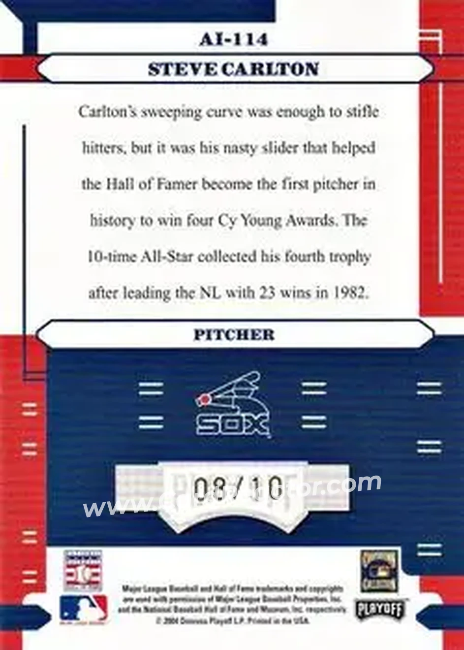 2004 Playoff Absolute Memorabilia - Absolutely Ink Spectrum #AI-114 - Steve Carlton - Chicago White Sox - Back