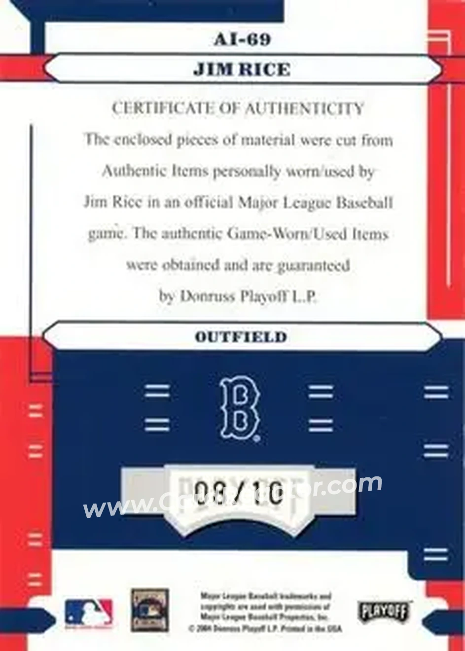 2004 Playoff Absolute Memorabilia - Absolutely Ink Triple Material #AI-69 - Jim Rice - Boston Red Sox - Back