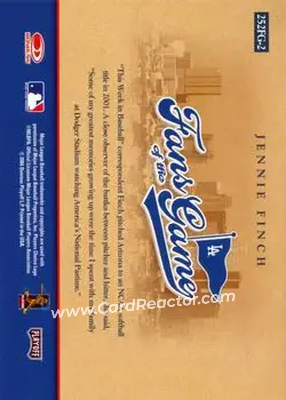 2004 Playoff Absolute Memorabilia - Fans of the Game #252FG-2 - Jennie Finch - Los Angeles Dodgers - Back