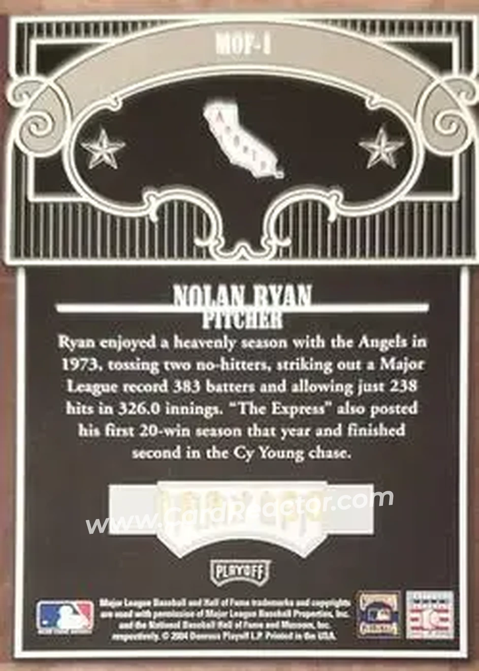 2004 Playoff Absolute Memorabilia - Marks of Fame #MOF-1 - Nolan Ryan - California Angels - Back