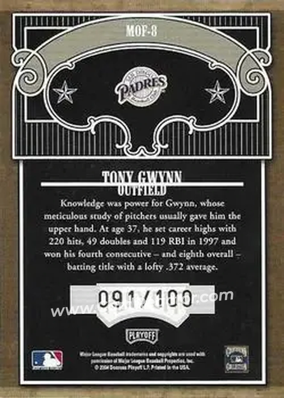 2004 Playoff Absolute Memorabilia - Marks of Fame #MOF-8 - Tony Gwynn - San Diego Padres - Back