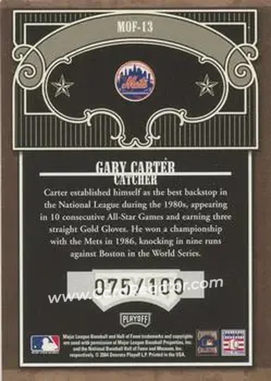 2004 Playoff Absolute Memorabilia - Marks of Fame #MOF-13 - Gary Carter - New York Mets - Back