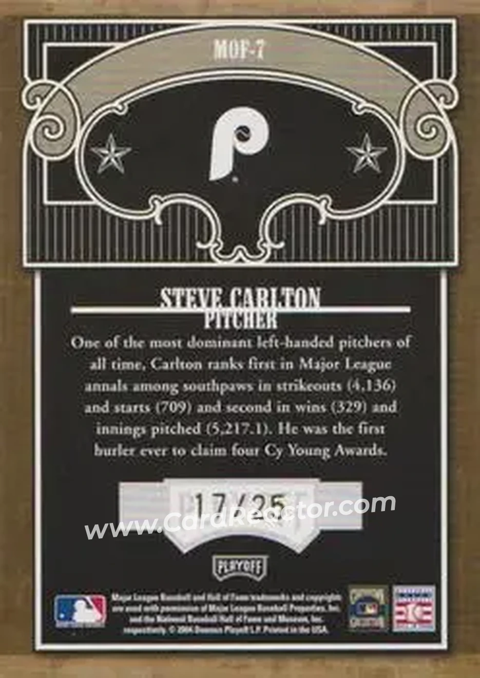 2004 Playoff Absolute Memorabilia - Marks of Fame Signature Spectrum #MOF-7 - Steve Carlton - Philadelphia Phillies - Back