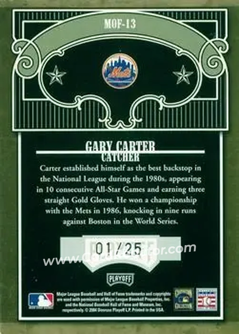 2004 Playoff Absolute Memorabilia - Marks of Fame Signature Spectrum #MOF-13 - Gary Carter - New York Mets - Back