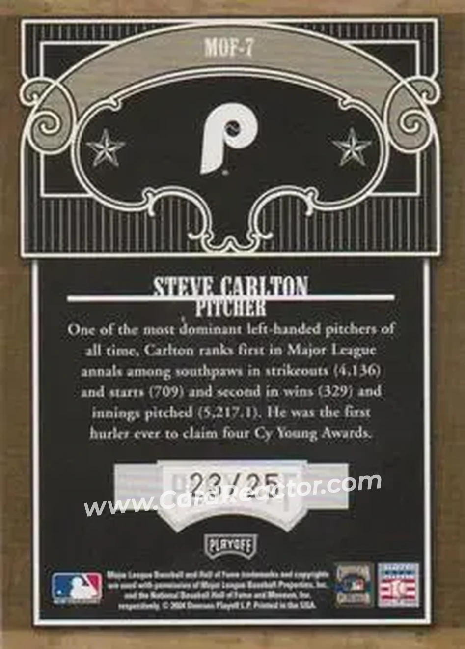 2004 Playoff Absolute Memorabilia - Marks of Fame Spectrum #MOF-7 - Steve Carlton - Philadelphia Phillies - Back
