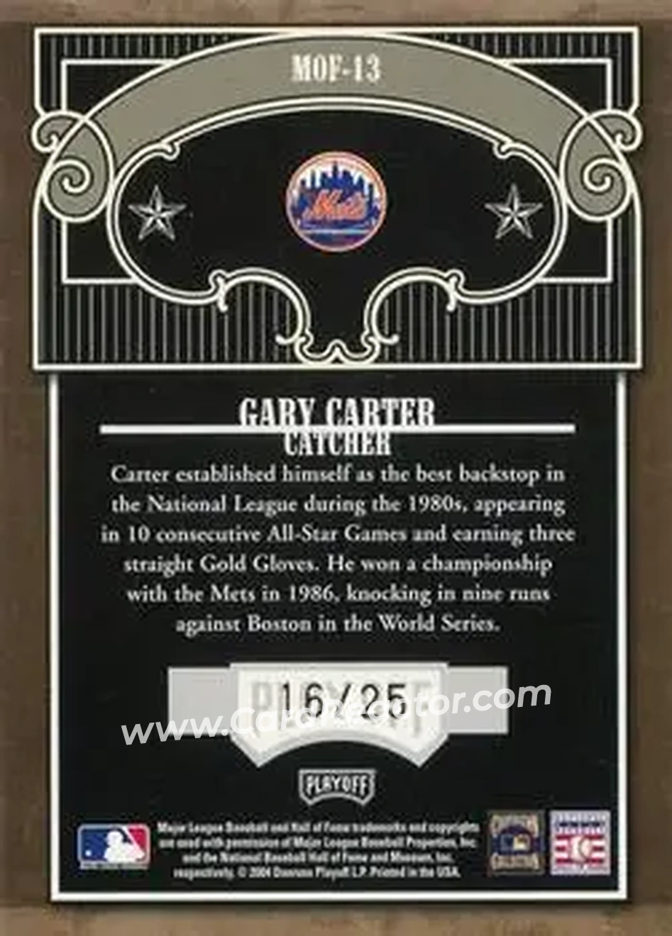 2004 Playoff Absolute Memorabilia - Marks of Fame Spectrum #MOF-13 - Gary Carter - New York Mets - Back