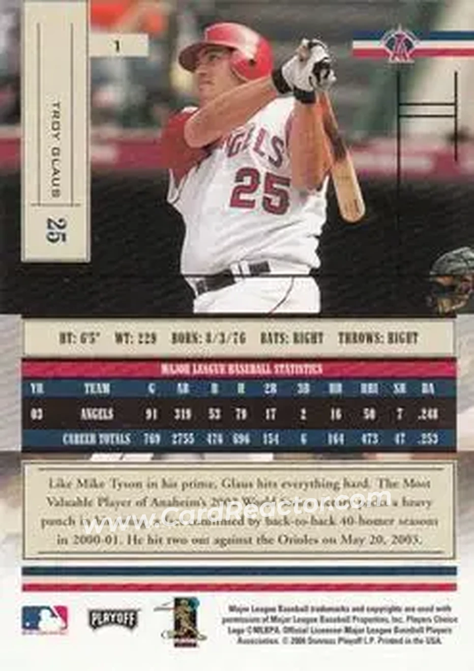2004 Playoff Absolute Memorabilia - Retail #1 - Troy Glaus - Anaheim Angels - Back