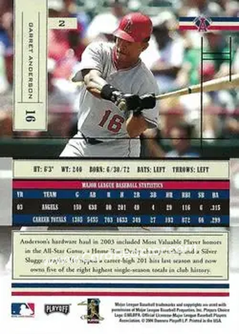 2004 Playoff Absolute Memorabilia - Retail #2 - Garret Anderson - Anaheim Angels - Back