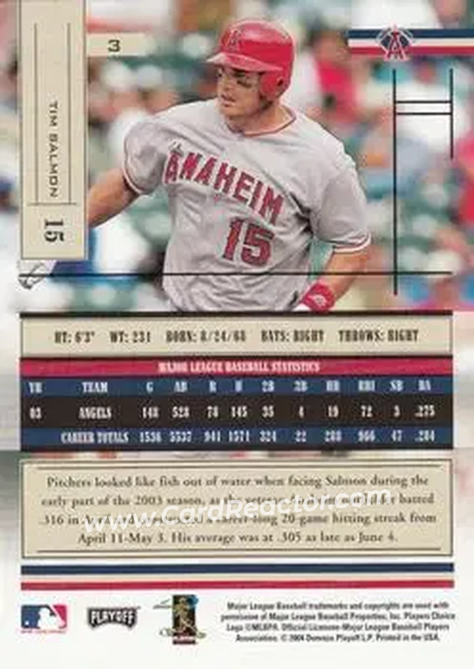 2004 Playoff Absolute Memorabilia - Retail #3 - Tim Salmon - Anaheim Angels - Back
