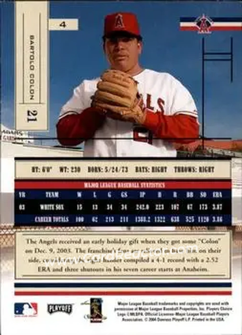 2004 Playoff Absolute Memorabilia - Retail #4 - Bartolo Colon - Anaheim Angels - Back