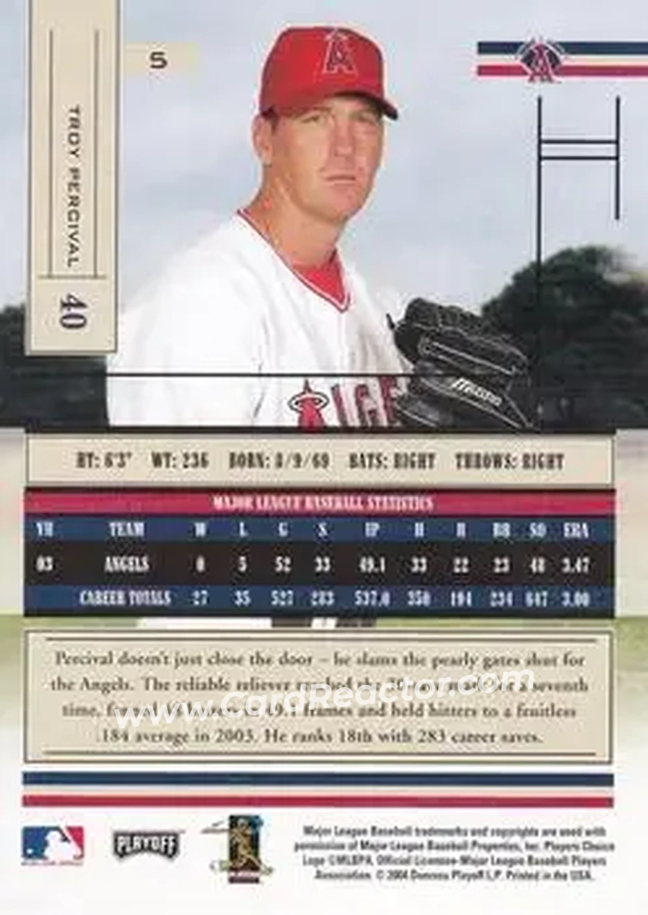 2004 Playoff Absolute Memorabilia - Retail #5 - Troy Percival - Anaheim Angels - Back