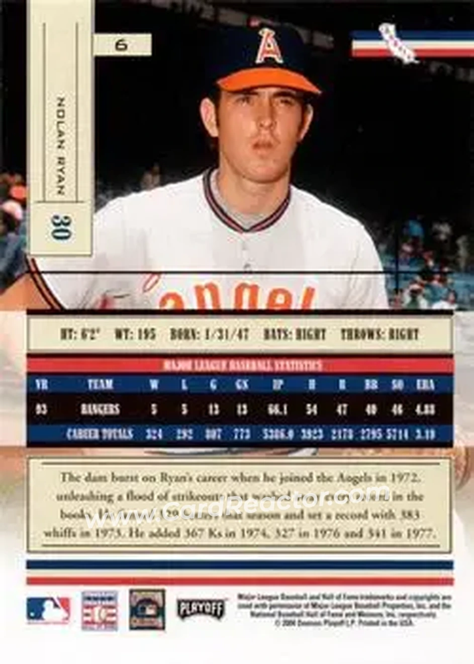 2004 Playoff Absolute Memorabilia - Retail #6 - Nolan Ryan - California Angels - Back