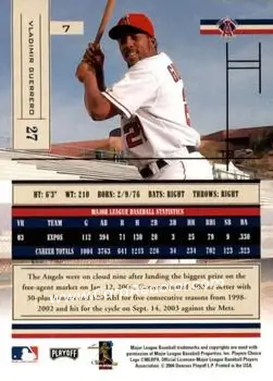 2004 Playoff Absolute Memorabilia - Retail #7 - Vladimir Guerrero - Anaheim Angels - Back 2004 Playoff Absolute Memorabilia - Retail #7 - Vladimir Guerrero - Anaheim Angels - Back
