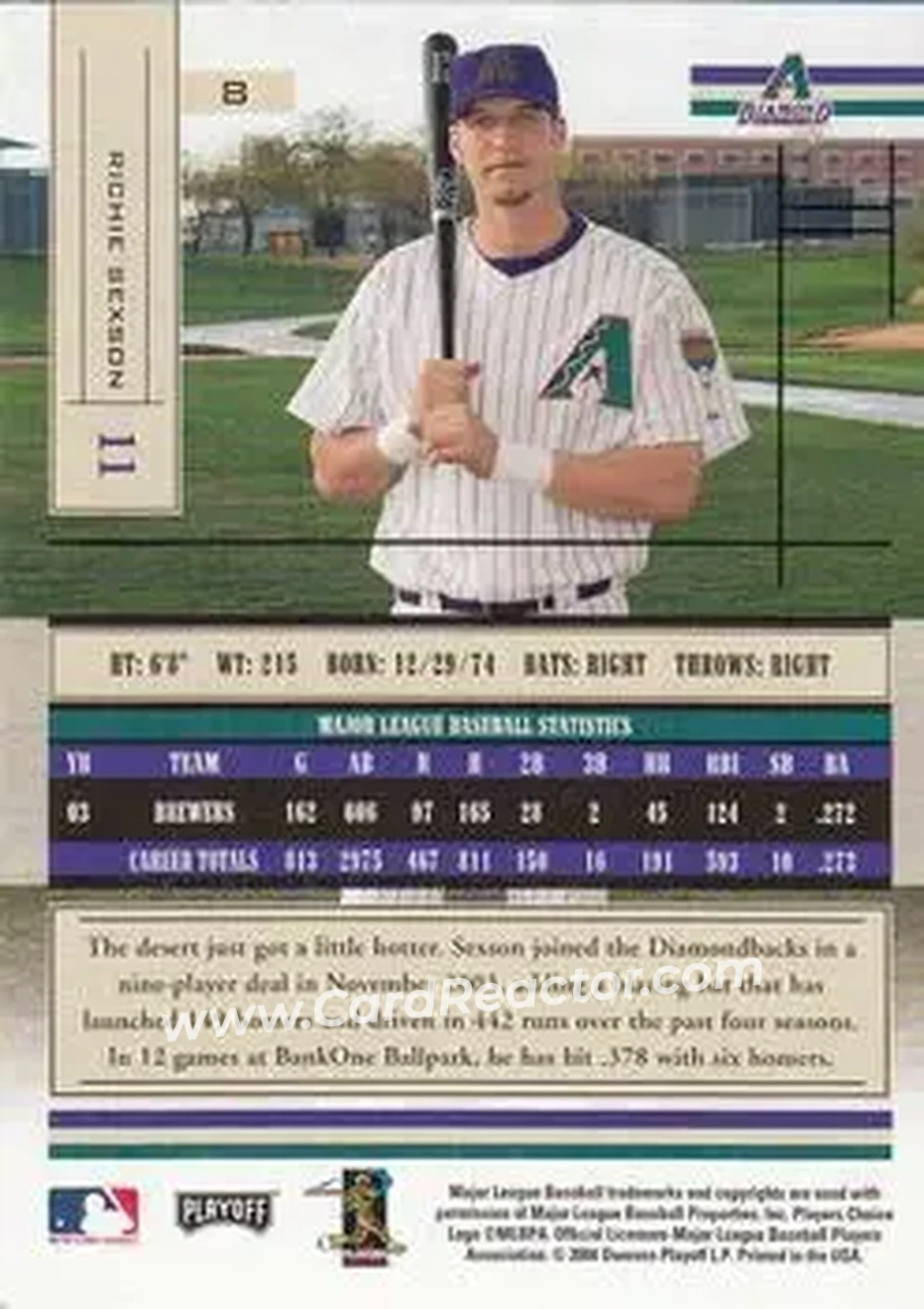 2004 Playoff Absolute Memorabilia - Retail #8 - Richie Sexson - Arizona Diamondbacks - Back