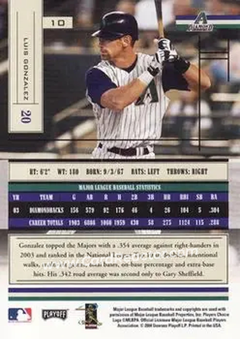 2004 Playoff Absolute Memorabilia - Retail #10 - Luis Gonzalez - Arizona Diamondbacks - Back
