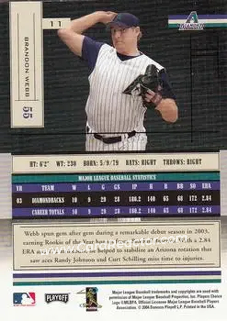 2004 Playoff Absolute Memorabilia - Retail #11 - Brandon Webb - Arizona Diamondbacks - Back