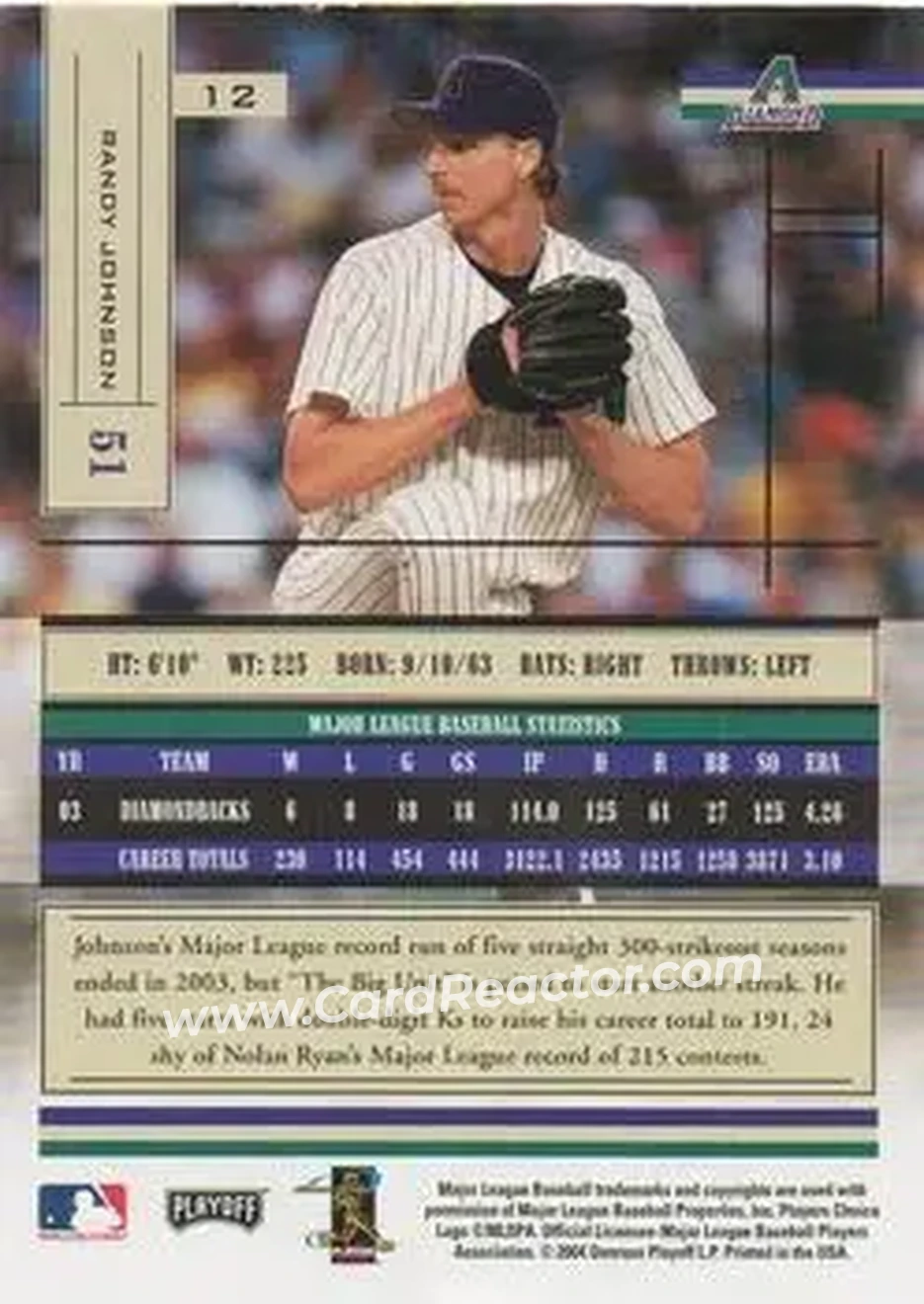 2004 Playoff Absolute Memorabilia - Retail #12 - Randy Johnson - Arizona Diamondbacks - Back
