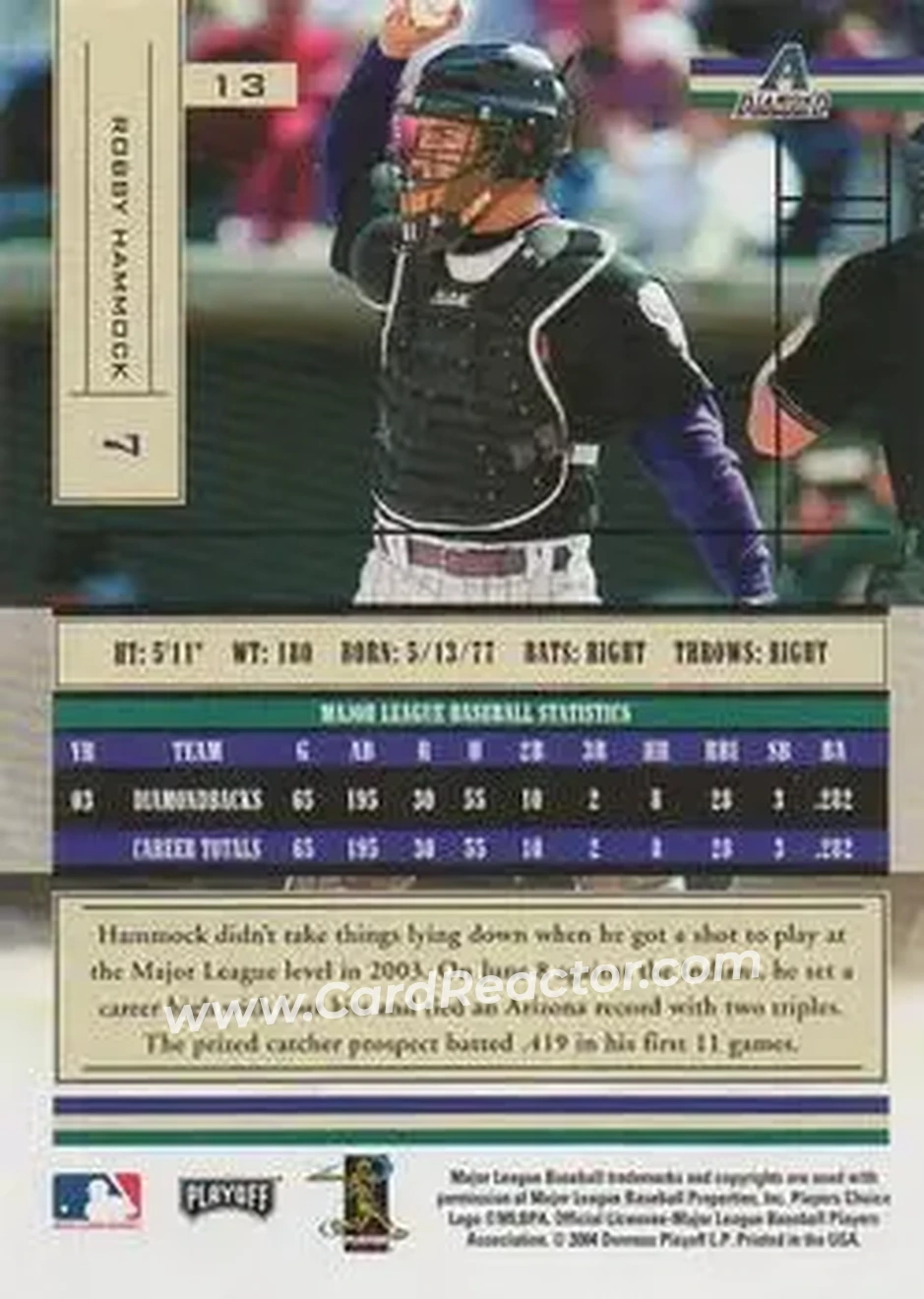 2004 Playoff Absolute Memorabilia - Retail #13 - Robby Hammock - Arizona Diamondbacks - Back