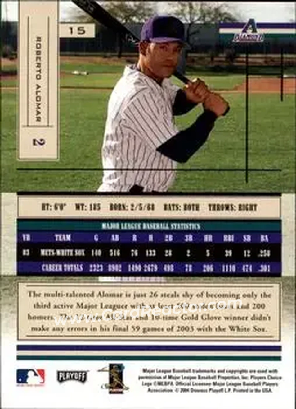 2004 Playoff Absolute Memorabilia - Retail #15 - Roberto Alomar - Arizona Diamondbacks - Back
