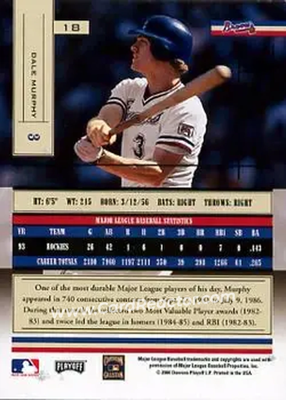 2004 Playoff Absolute Memorabilia - Retail #18 - Dale Murphy - Atlanta Braves - Back